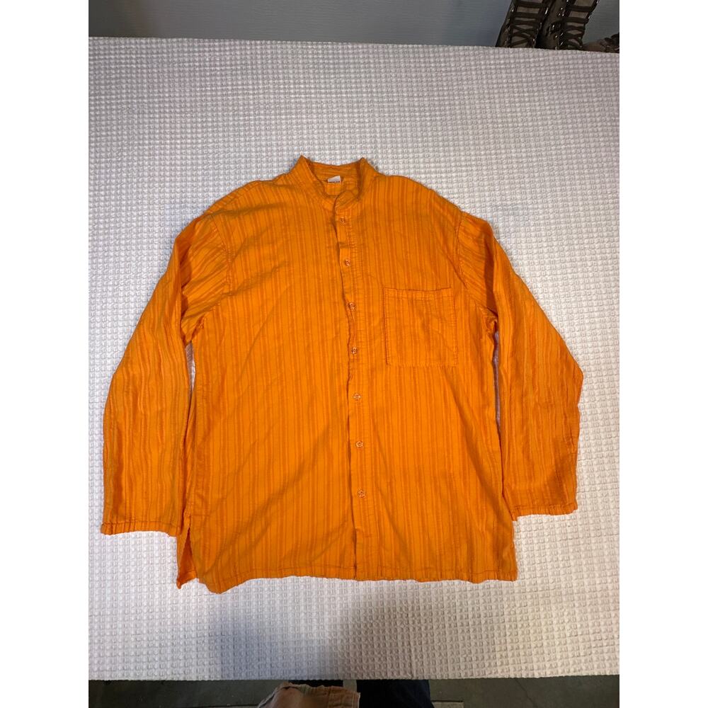 Orange Cotton Shirt Minimalist Boho Relaxed Fit Lightweight Summer Top L